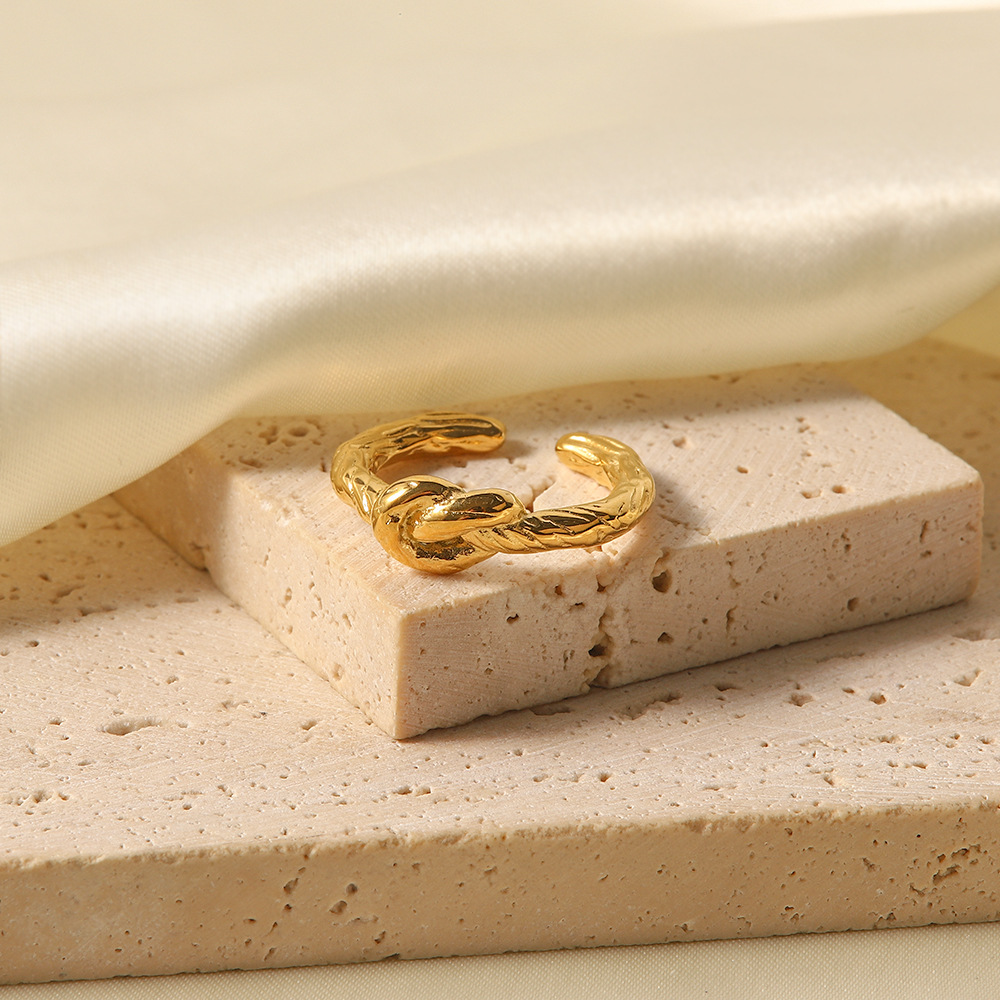 Retro Geometric Stainless Steel Gold Plated Open Ring