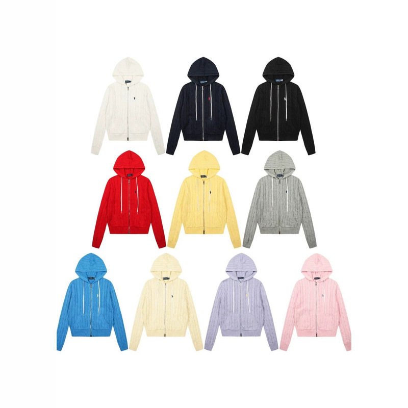 High quality, scannable code~Raf RL classic basic versatile goddess style large cable knit drawstring zip-up hooded sweater High quality, scannable code~Raf RL classic basic versatile goddess style large cable knit drawstring zip-up hooded sweater