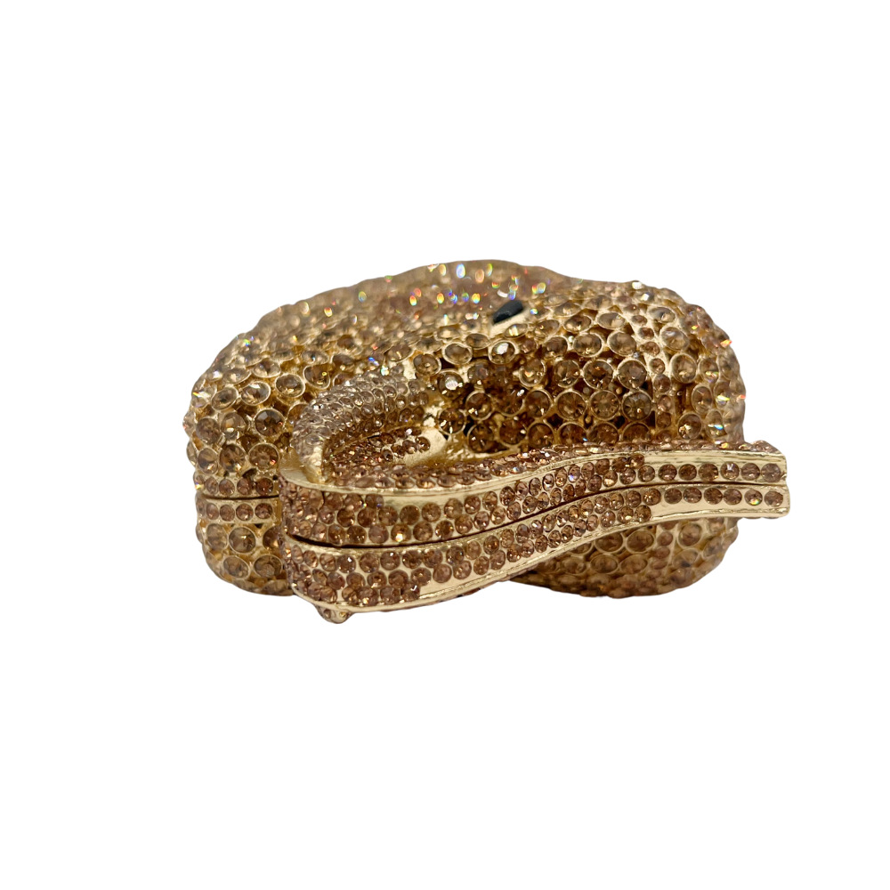 Túi clutch nữ đính đá hình voi đục lỗ phong cách Âu Mỹ — Vàng xanh lục, Đế vàng kim cương chi tiết 6