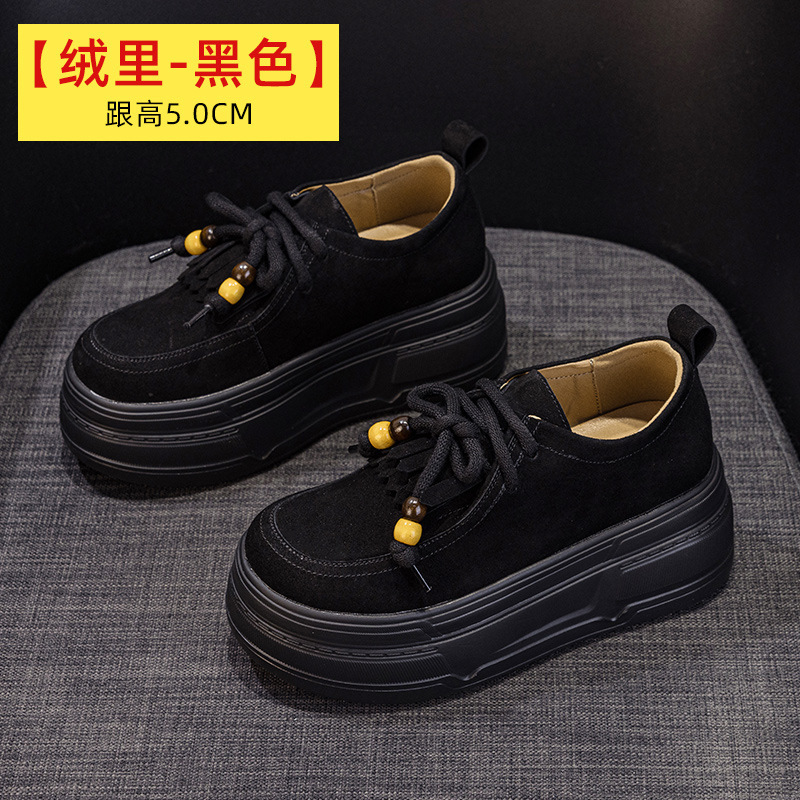 厚底流失苏系带博肯鞋女2025秋季新款小个子复古英伦增高乐福单鞋|undefined
