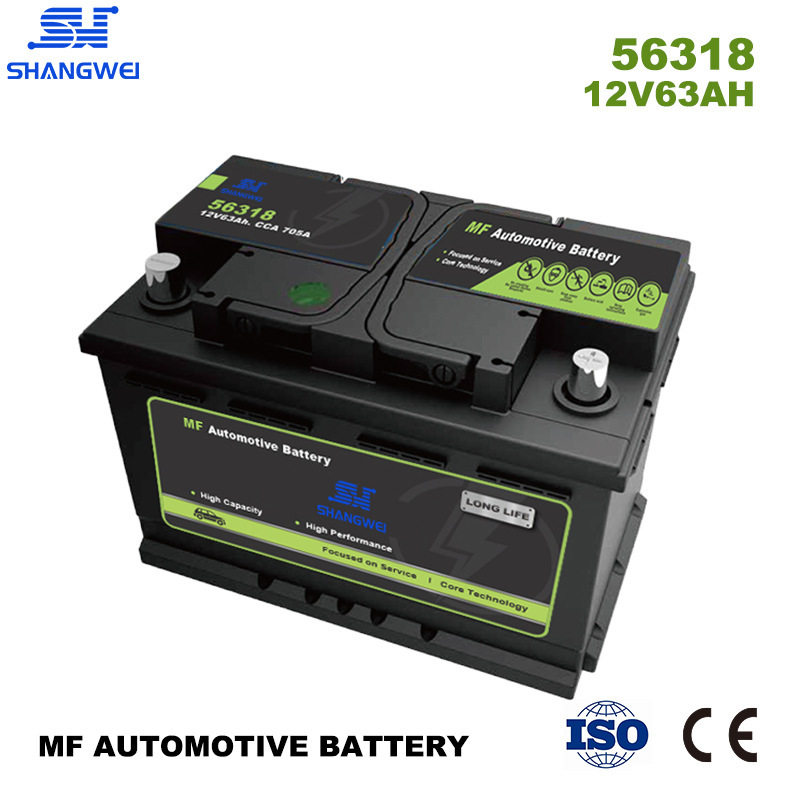 56318 Maintenance-Free Mf Lead-Acid Battery 12V63Ah Din63 Suitable for Trucks and Cars with Automatic Start-Stop Systems