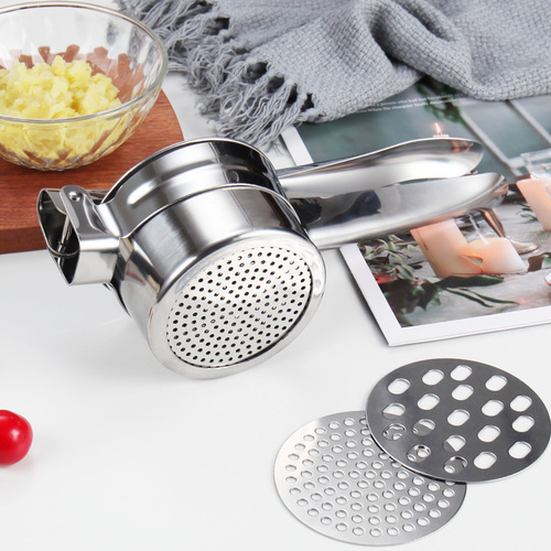 Garlic masher, stainless steel manual three-in-one potato masher, three-net potato press, water squeezer, juice press, garlic press