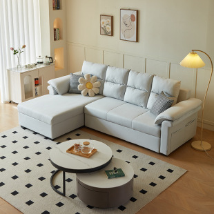 Multi-functional sofa bed storage sofa + lifting telescopic coffee table dining table combination small apartment living room furniture