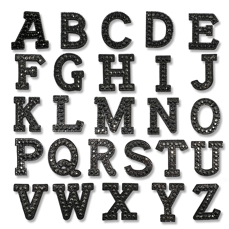 跨境英文枪色烫钻字母熨烫DIY无纺布水钻字母贴补丁服装辅料背胶