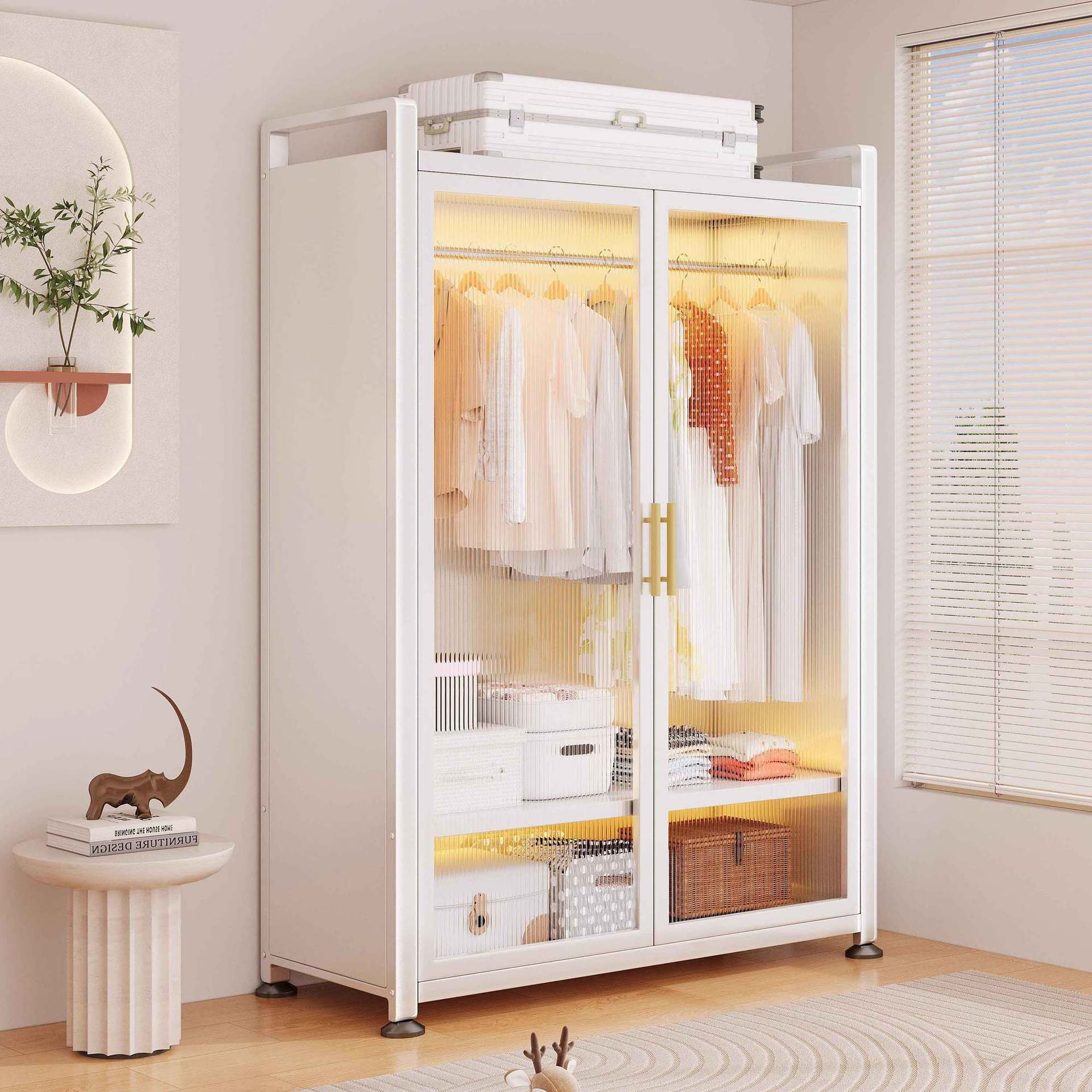 Household Steel Children's Wardrobe Bedroom Fully Enclosed Dust-Proof Storage Cabinet Rental Room Shelf-Type Simple Wardrobe