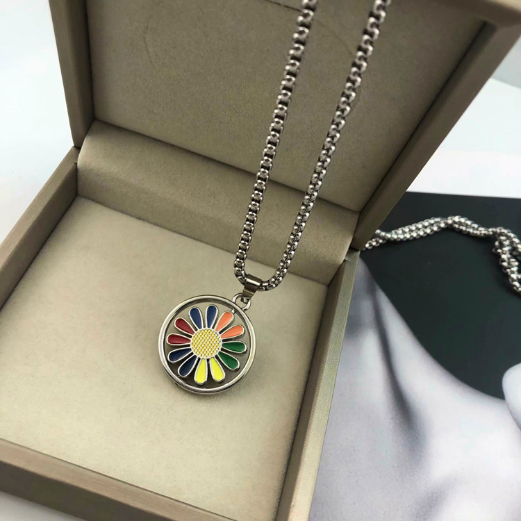 Hip Hop Long Necklace for Men's Titanium Seven Colored Flower NS Trendy Network Red Pendant Street Personality Bounce_voghion.com