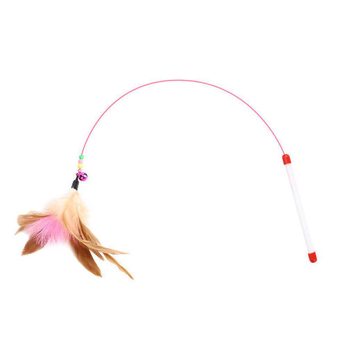 Cat toys funny cat stick steel wire colorful feathers with bells funny cat toys pet cat training stick interactive self-pleasure