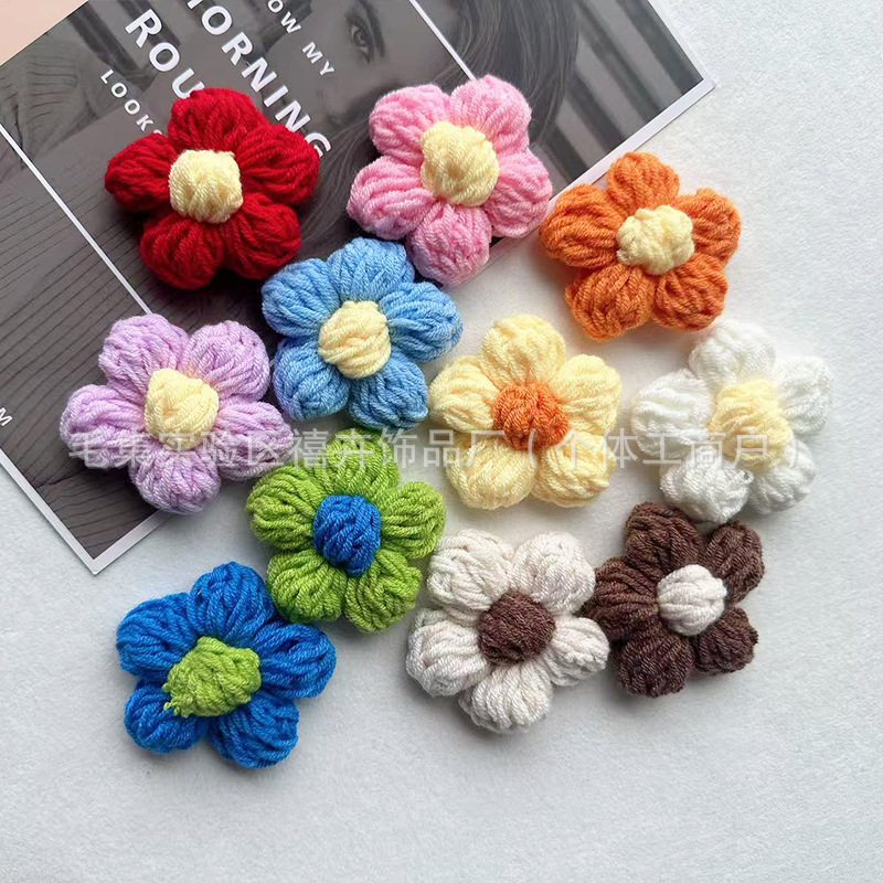 7cm ダブルラインビッグパフフラワーハンドフックウールフラワー五弁花 DIY 胸花ヘアピン衣類アクセサリーアクセサリー|undefined