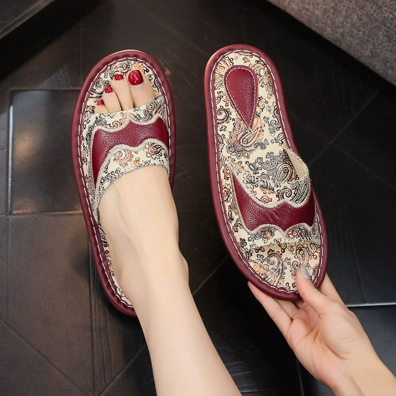 Leather slippers for men and women, summer slide for beloved, European style, soft sole, wholesale