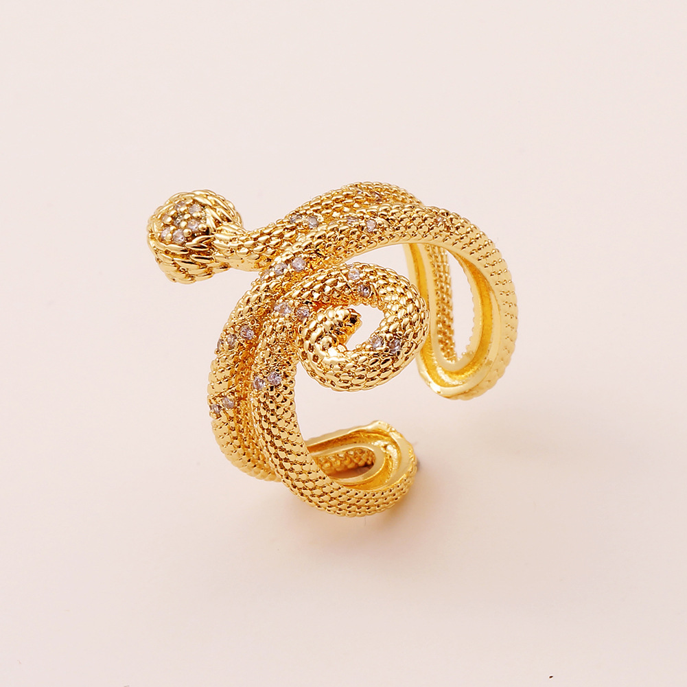 Hip-hop Exaggerated Geometric Double-layer Snake-shaped Copper Tail Ring display picture 1