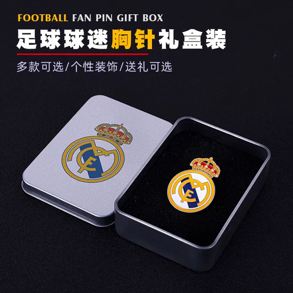 Football Club National Team Star Badge Brooch Gift Box Metal Cap Badge Real Madrid Barcelona Manchester United Manchester City Paris