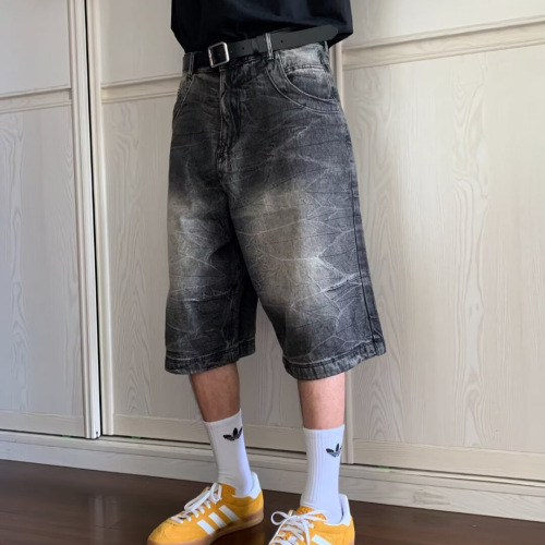 Men's Summer Thin Washed Denim Short Cargo Shorts American Street Style Versatile Loose Straight Leg Sports Seven-Eighth Pants