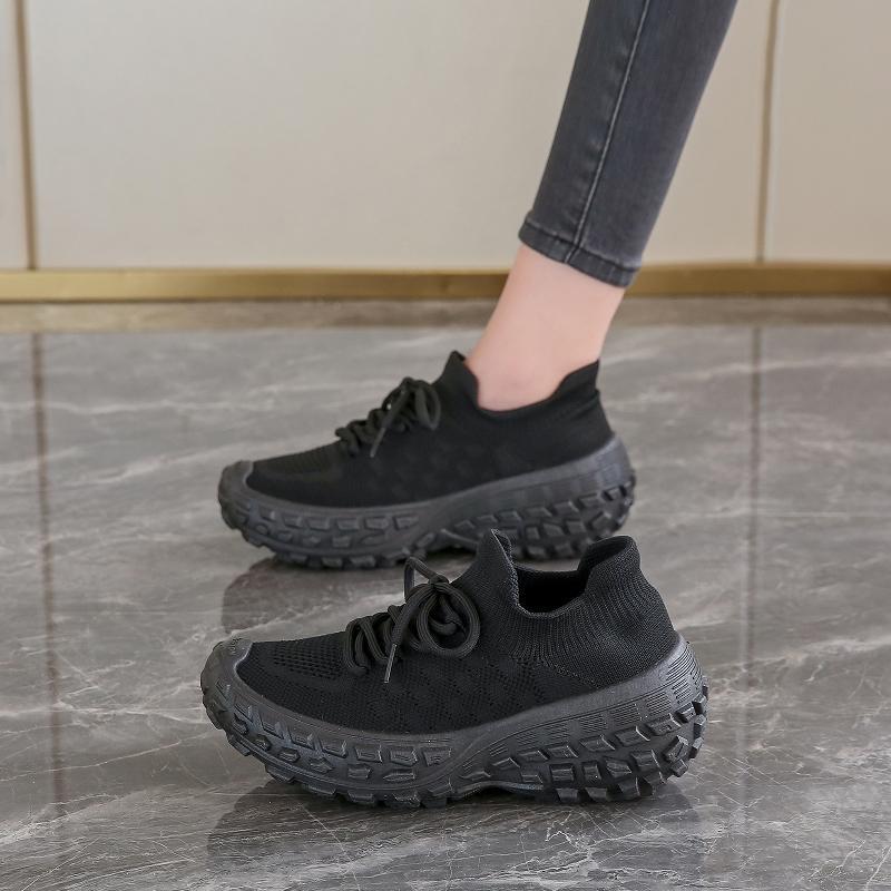 春夏新款飞织时尚休闲女鞋软弹轮胎底透气百搭舒适轻便老爹鞋女