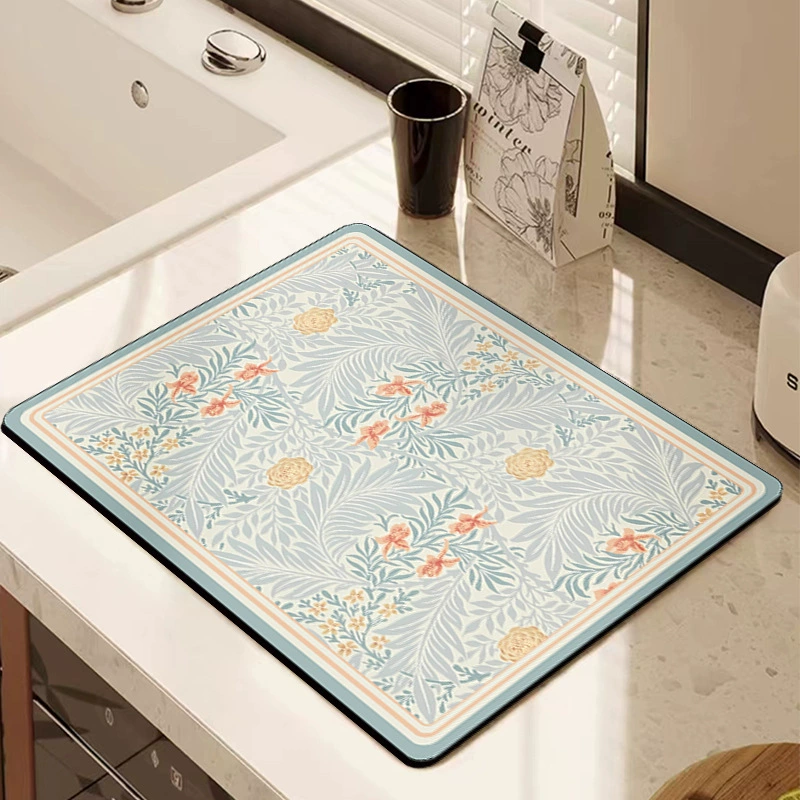 Малый цветочный слитный коврик в стиле диатомовой грязи абсорбционный коврик для кухонных столешниц беспроцентный стираемый барный коврик