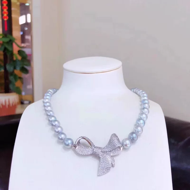 Новый стиль хода DIY посеребренный 925, натуральный жемчуг, бант, одинарная цепочка, двойная цепь пуговичная кофейная цепочка