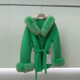 气质连帽中长款双面羊毛羊绒大衣韩版可拆卸狐狸毛外套25秋冬现货