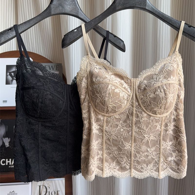 Autumn and Winter Brushed French Lace Pure Desire Camisole with Beautiful Back, Integrated Cup, No Bra Needed, Slim-Fit Women's Vest 6100