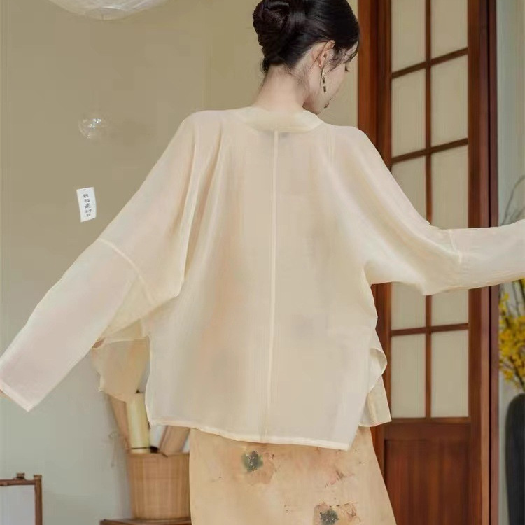 新中式雪纺防晒开衫薄款女配吊带长裙子外搭罩衫夏天披肩薄纱上衣