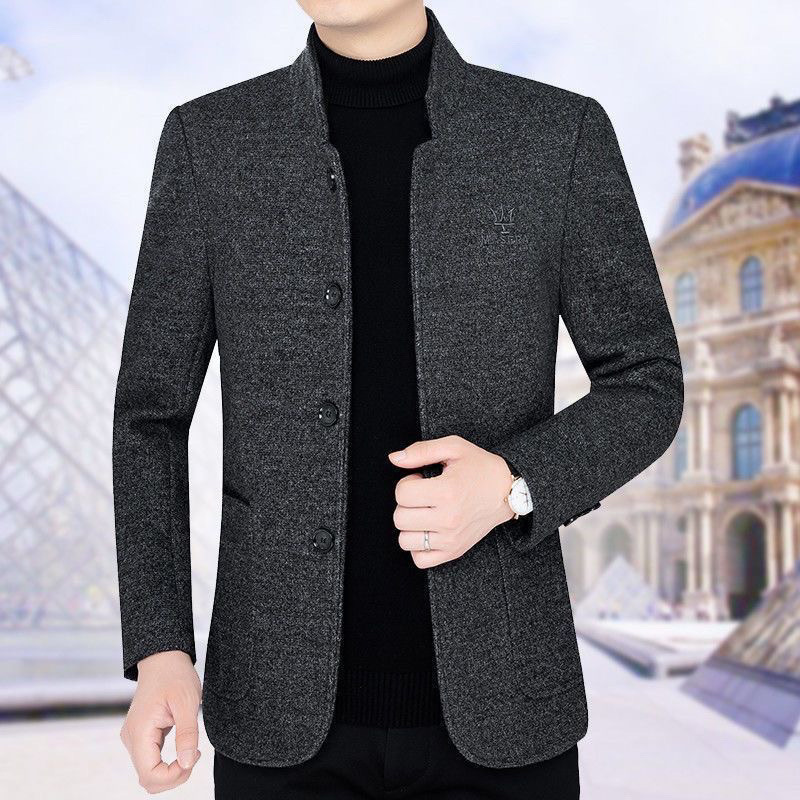 High-End Woolen Outwear Men's 2024 New Lapel Casual Jacket Autumn and Winter Business Woolen Top Fleece-Lined and Thickeneded Trendy
