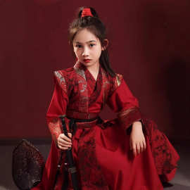 儿童汉服女童花木兰cos服装仙侠风女孩剑客飞鱼服侠客古装演出服