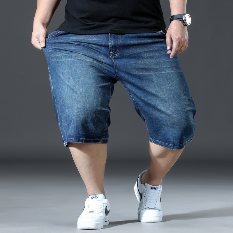 Summer Thin Denim Shorts Men's Five-quarter Pants Loose Elastic Plus Fat Plus Size Fat Men Summer Mid-pants