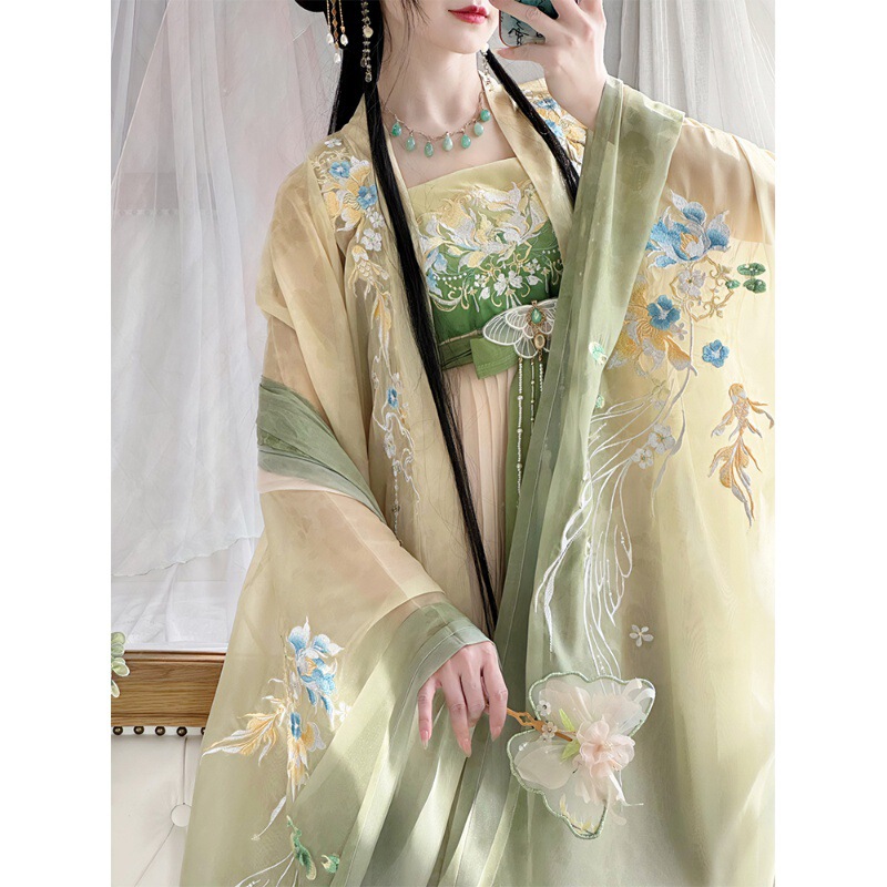 Han Yu Kui Han Clothing Female [Spring Color Fragration] Heavy Industry Embroidered Big Sleeve Shirt Chebula Skirt Super Fairy Daily Wear Spring and Summer