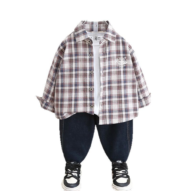 7790 chaqueta de camisa hermosa de moda para niños ropa de primavera y otoño 2025 nueva camisa a cuadros para niños top casual para bebés