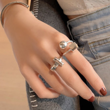 韩版复古个性几何戒指女s925镀银简约学生十字架泰银开口食指环