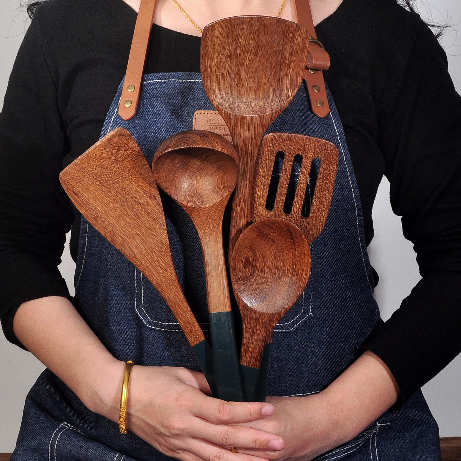 木質長柄鍋鏟雞翅木創意墨綠色手柄炒菜鏟不粘鍋木鏟子湯飯勺批發