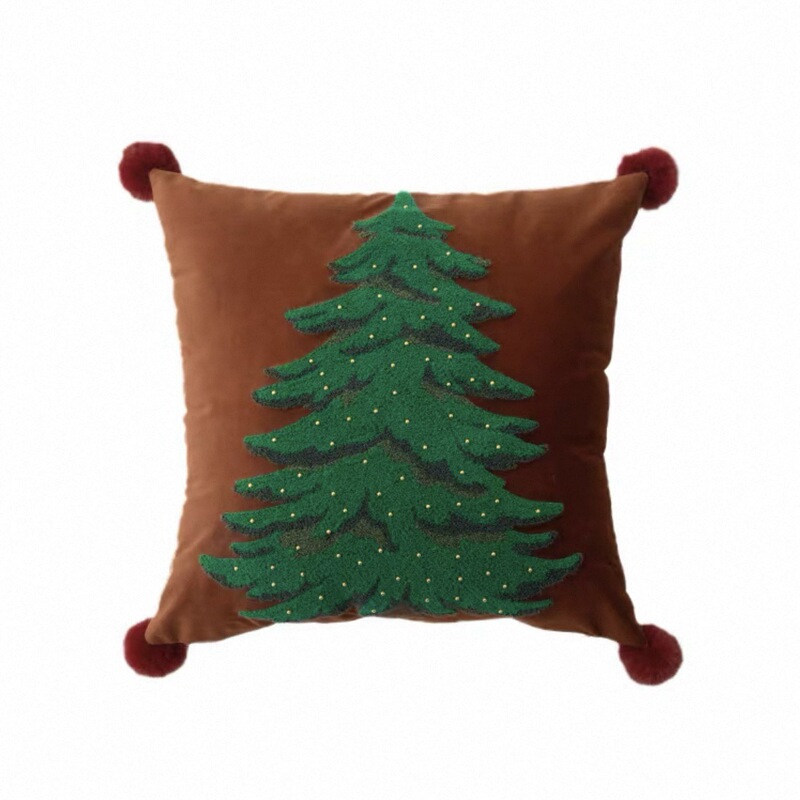 クリスマス枕カバークリスマスツリーインスタイル刺繍アメリカンソファクッションベッドサイドクッション腰枕|undefined