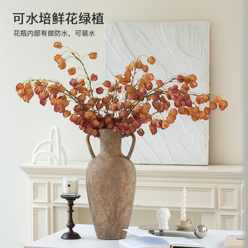 Ancient Style B&B Wabi-Sabi Style Floor-Standing Large Vase Ceramic Living Room Ornaments Soft Decoration Retro Coarse Pottery D&