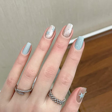 奶油风穿戴甲短甲片小清新法式猫眼撞色美甲可爱学生党甲片可拆卸