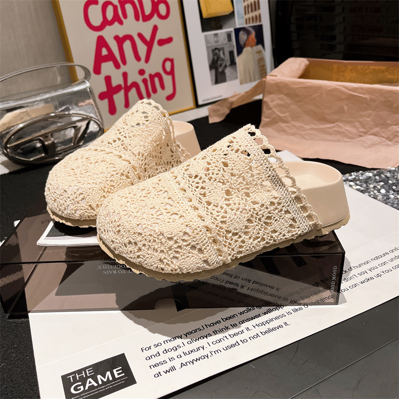 Boken zapatos verano nuevo estilo encaje crochet estilo literario plataforma plataforma sandalias Baotou ropa exterior zapatillas retro mujeres