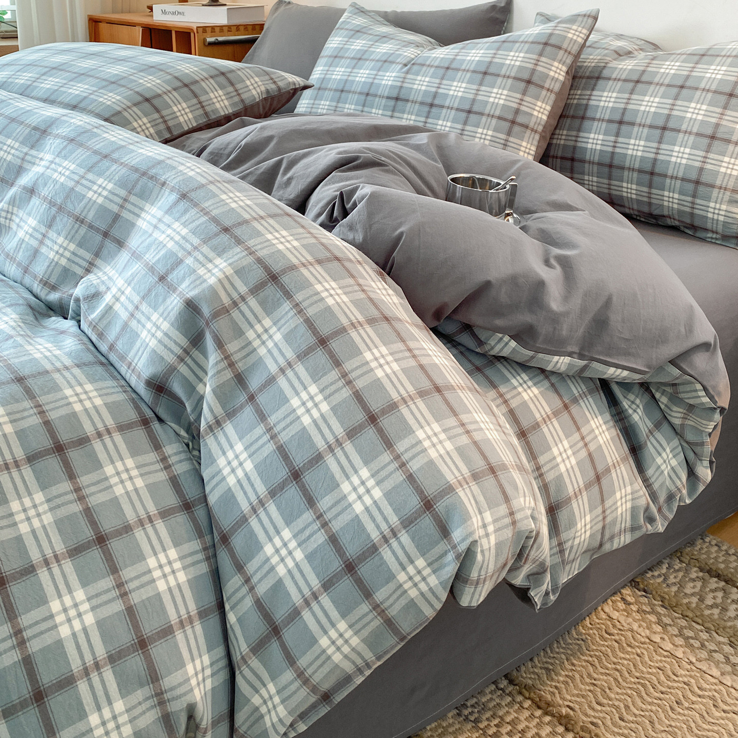 Algodón simple cuadrícula set de cuatro piezas 100 algodón completo 2025 nuevo set de sábanas domésticas de tres piezas colcha de algodón 4