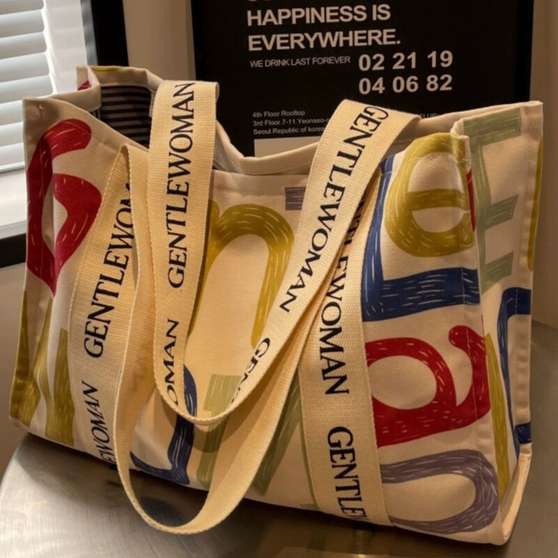 Large Capacity Canvas Bag Women's Fashionable Printed Letter Shoulder Bag Casual Work Commuter Tote Bag Portable Shopping Bag Large Capacity Canvas Bag Women's Fashionable Printed Letter Shoulder Bag Casual Work Commuter Tote Bag Portable Shopping Bag