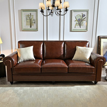 美式乡村大巴顿沙发欧式复古油蜡皮会所客厅别墅组合沙发