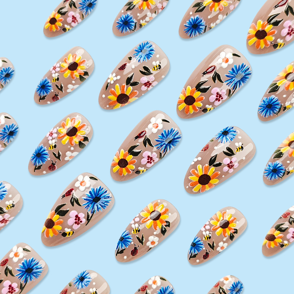 3D flor idílica tridimensional manicure tipo almendra manicure falso relieve de alto nivel de la sensación europea y americana de venta caliente para usar piezas de uñas