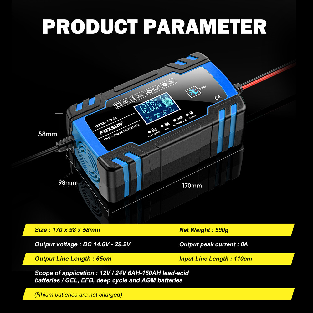 Multi-Stage Automatic Smart Battery Charger 100-240V battery charging