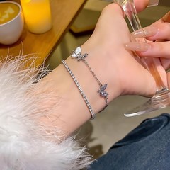清冷蝶语！微镶锆石双层蝴蝶手链女小众高级感手镯ins风百搭手饰