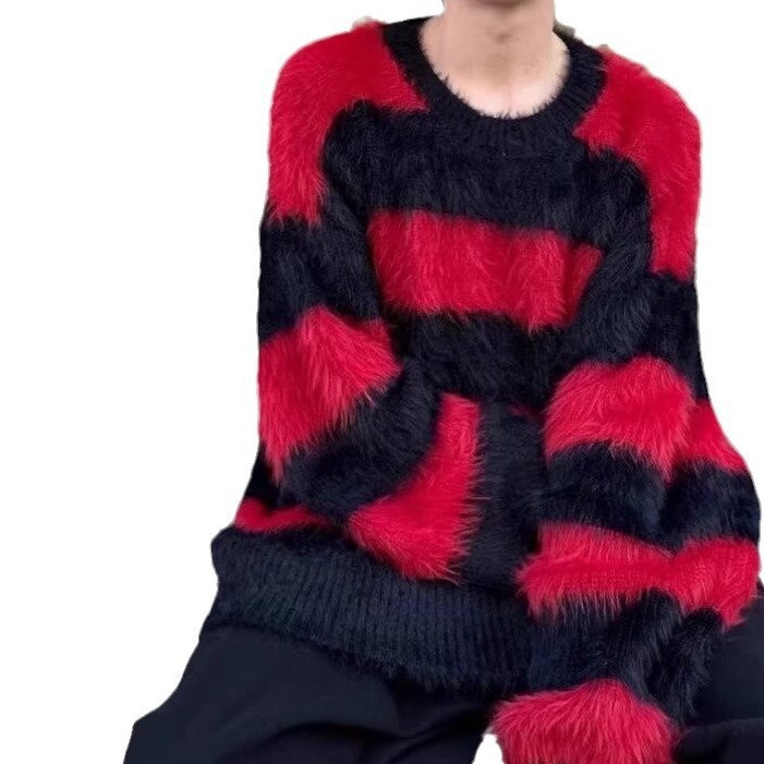 Small Black and Red Stripe Sweater Men's and Women's Autumn and Winter High-end Knitwear Lazy Style Sweater Fashionable and Handsome Small Black and Red Stripe Sweater Men's and Women's Autumn and Winter High-end Knitwear Lazy Style Sweater Fashionable and Handsome