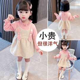 2025新款洋气儿童春秋季长袖小宝宝时髦假两件裙子女童春装连衣裙