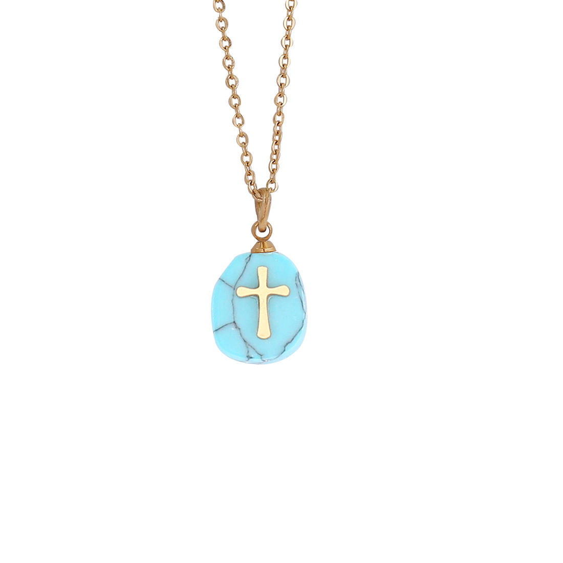 1 Piece Quantity Holiday, Daily Occasion natural stone, Titanium Steel Material Cross Pattern Simple Style Cross Natural Stone Titanium Steel Wholesale Pendant Necklace