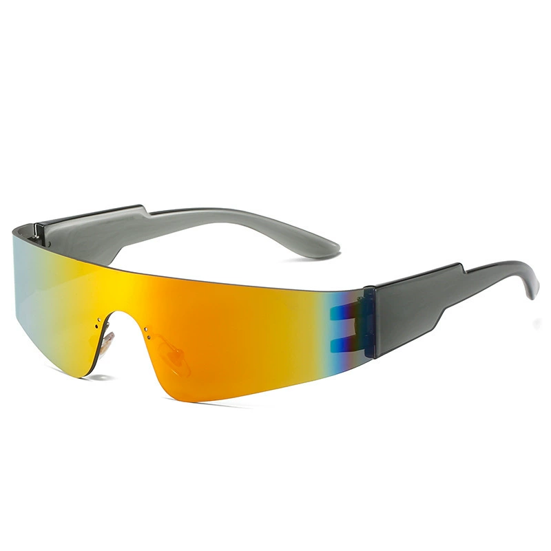 Monolithic Sunglasses Single-Lens, Geometric Punk Style, Solar-Reflective Lenses