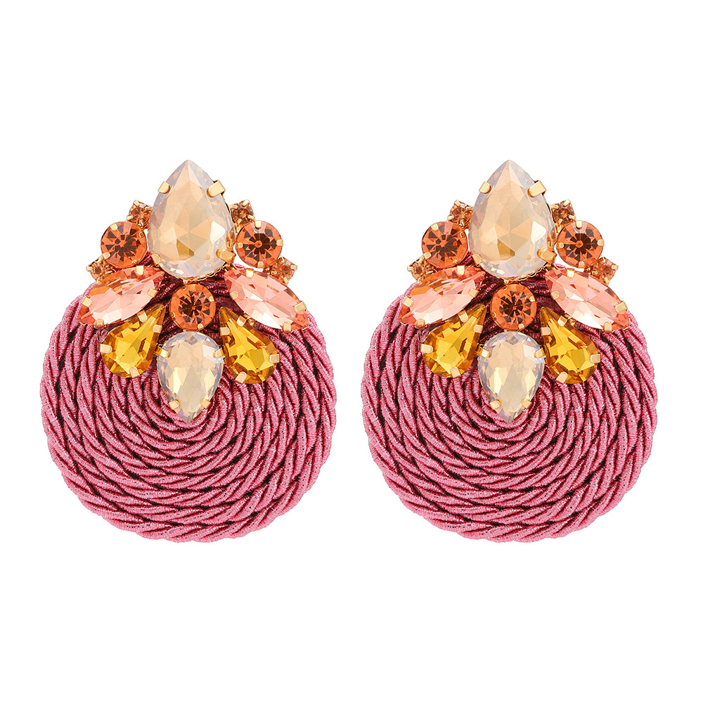 Rhinestone Material 1 Pair Retro Ethnic Style Round Colorful Ethnic Rhinestone Handmade Women'S Earrings