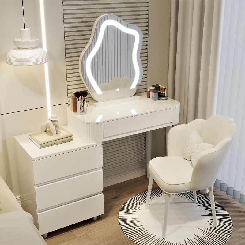 화이트 80 테이블 + 캐비닛 + 거울 + 꽃잎 의자