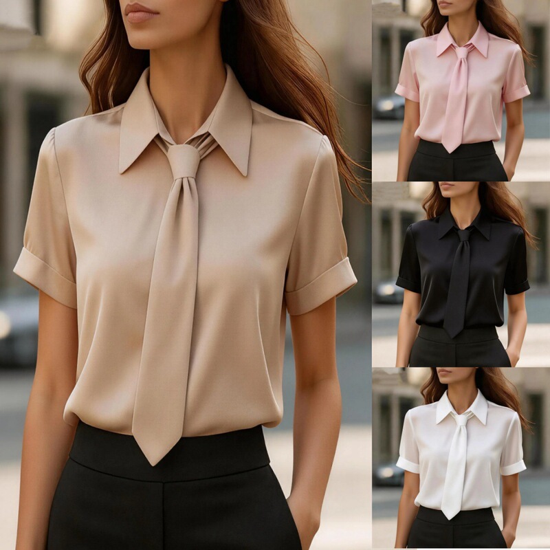 2026 Independent Site Wish Amazon Hot-Selling Item Summer Solid Color Casual Tie Short-Sleeve Shirt for Women 2026 Independent Site Wish Amazon Hot-Selling Item Summer Solid Color Casual Tie Short-Sleeve Shirt for Women