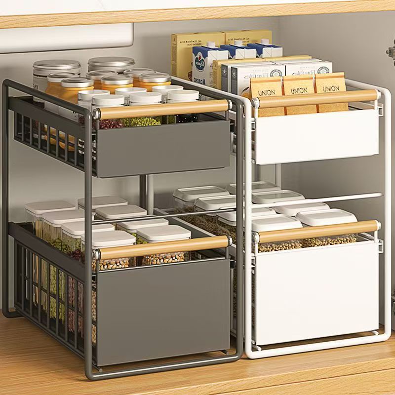 Estante de almacenamiento multicapa de cocina estante de gabinete estante de gabinete canasta de tracción de lavabo platos condimento tipo extracción estante de capas