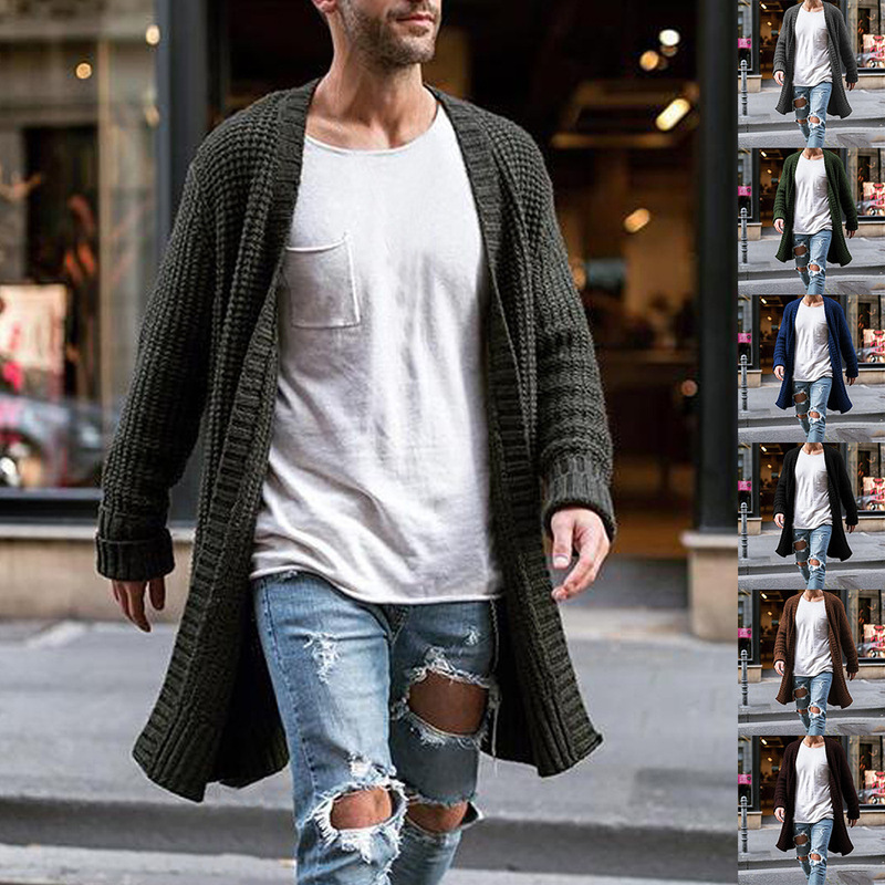 European and American Sweater Cardigan Cross-border Amazon Solid Color Loose Knitted Jacket 2025 Autumn and Winter New Sweater for Men