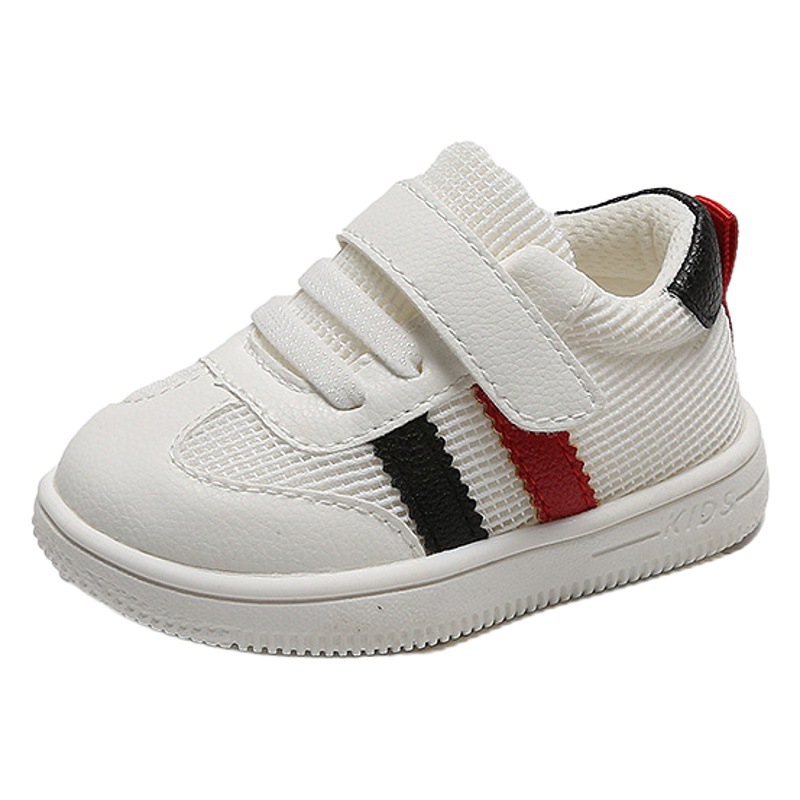 Xiaoxiao 2024 otoño nuevos zapatos blancos Velcro malla transpirable zapatos de bebé antideslizantes de fondo suave zapatos de niño