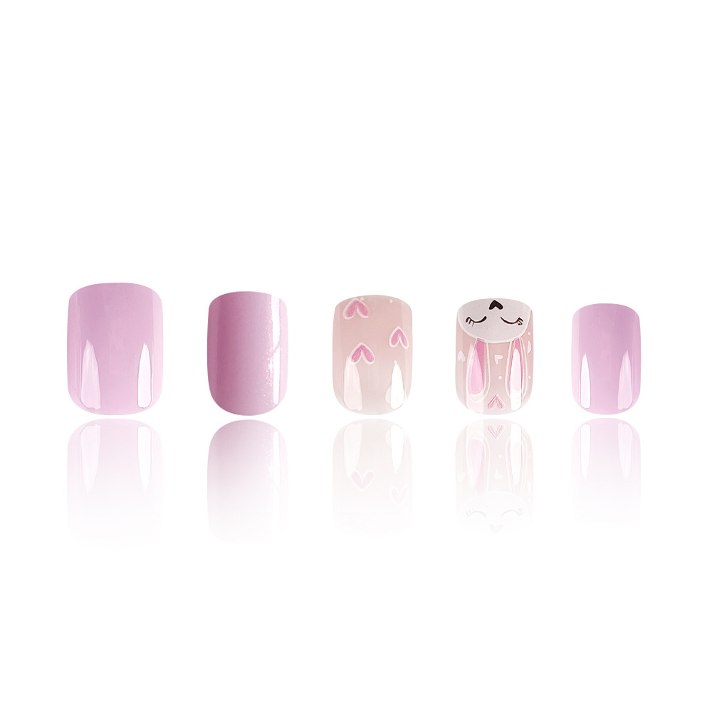 Pascua transfronteriza venta de uñas cortas de color rosa, cuidado de las uñas, 24 piezas de parche de uñas falsas terminadas. image 6